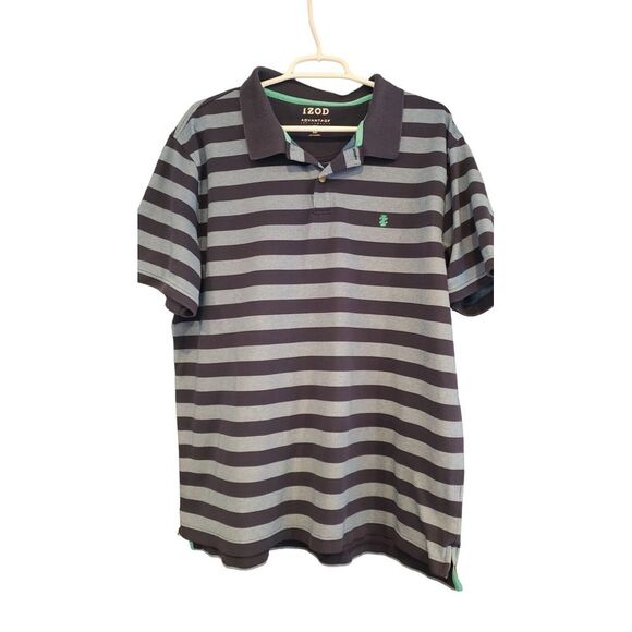 Izod Advantage Performance Sport Stretch 2XL Polo Shirt Mens Blue Stripe Golf - Picture 2 of 10